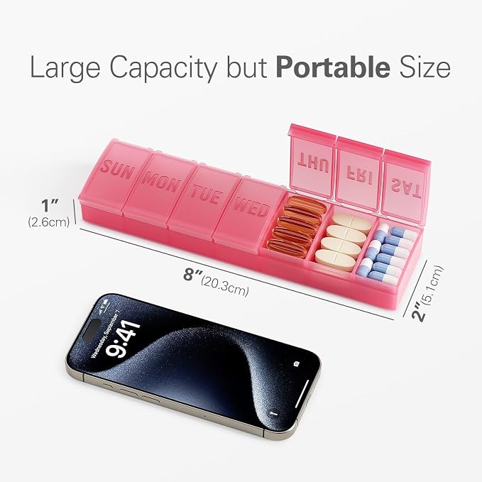 Barhon Pill Organizer Large, Weekly Medicine Pill Organizers, 7 Day Pills Box - Image 7