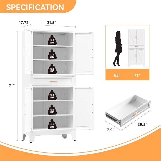 Metal Storage Cabinet with Drawer, Living Room - Image 2