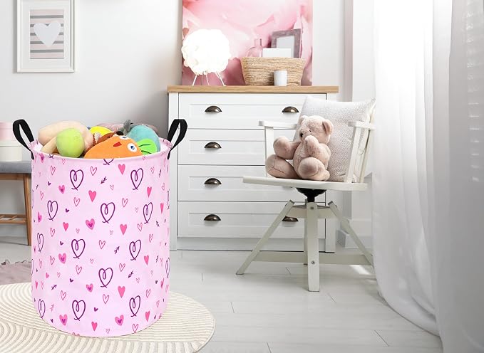 19.7" Round Pink Valentine's Day Laundry Clothes Hamper Laundry Basket - Image 6