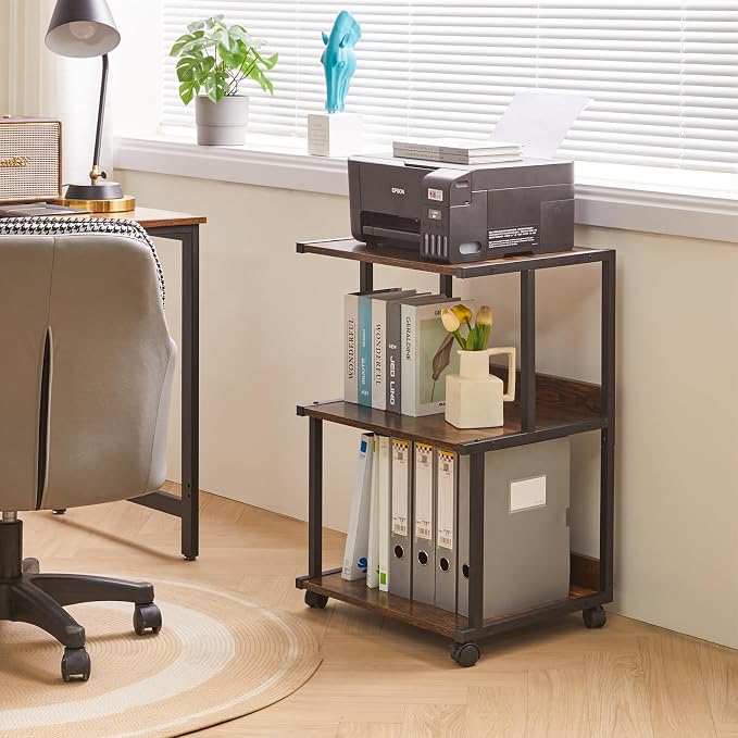IBUYKE Printer Stand with Storage Shelf, 3 Tier Printer Table with Wheels - Image 6