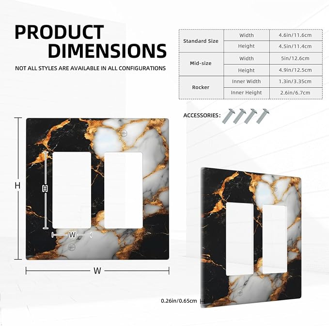 Decorative Outlet Covers Black Gold Marble 2 Gang Light Switch Cover Plate - Image 5