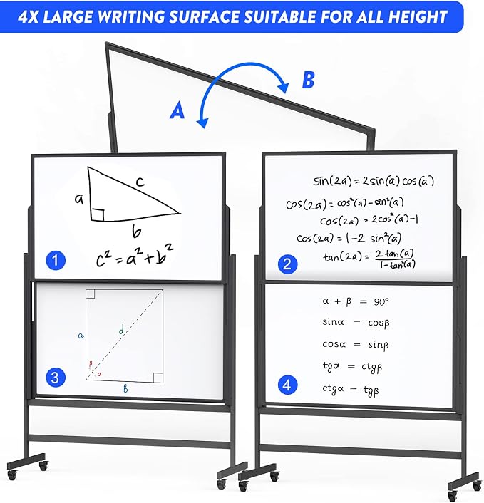 Double-Sided White Board on Wheels, 48x60 Inch Large Magnetic Mobile Dry Erase - Image 4