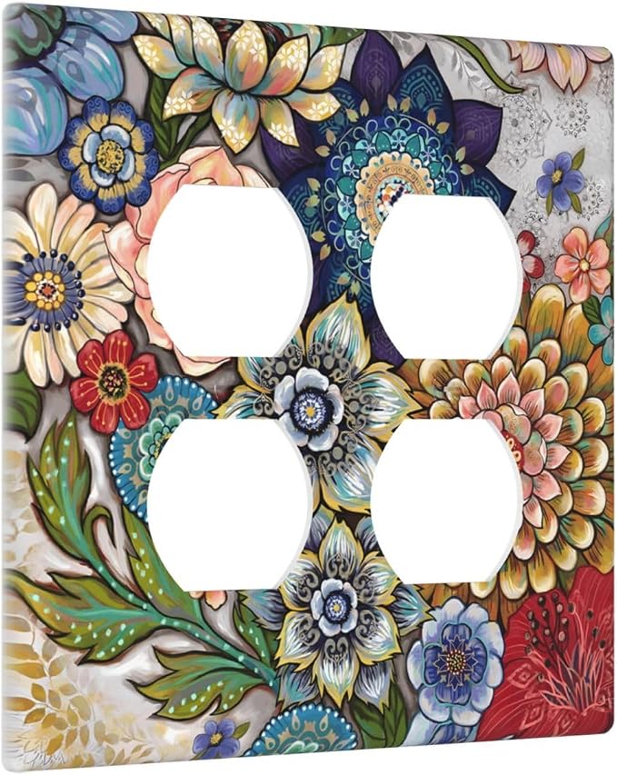 Boho Floral Colorful Floral Multi Color Flower Outlet Covers 2 Gang Double - Image 2