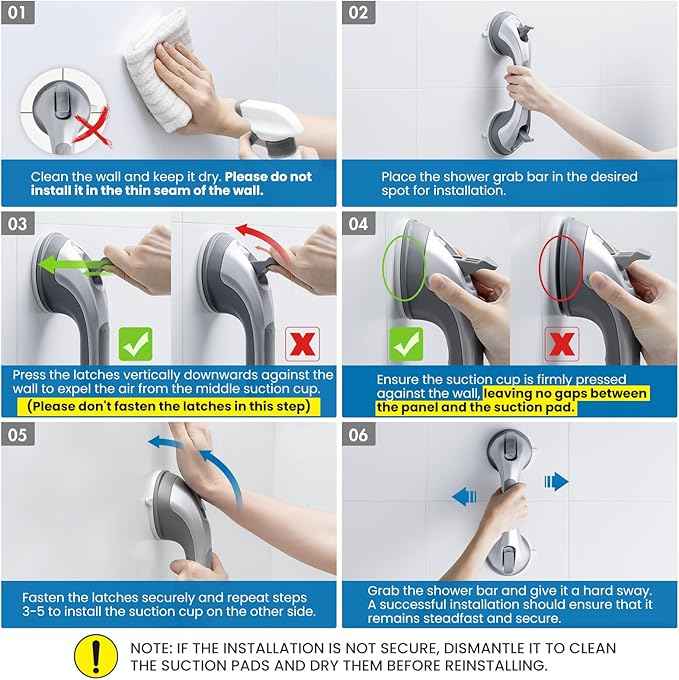 LEVERLOC Grab Bars for Bathtubs and Showers 2 Pack Suction Grab Bar, Heavy Duty