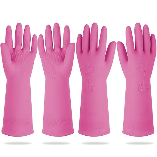 Mamison 2 Pairs Reusable Waterproof Household Dishwashing Cleaning Rubber Gloves by QualityKitchenandHome