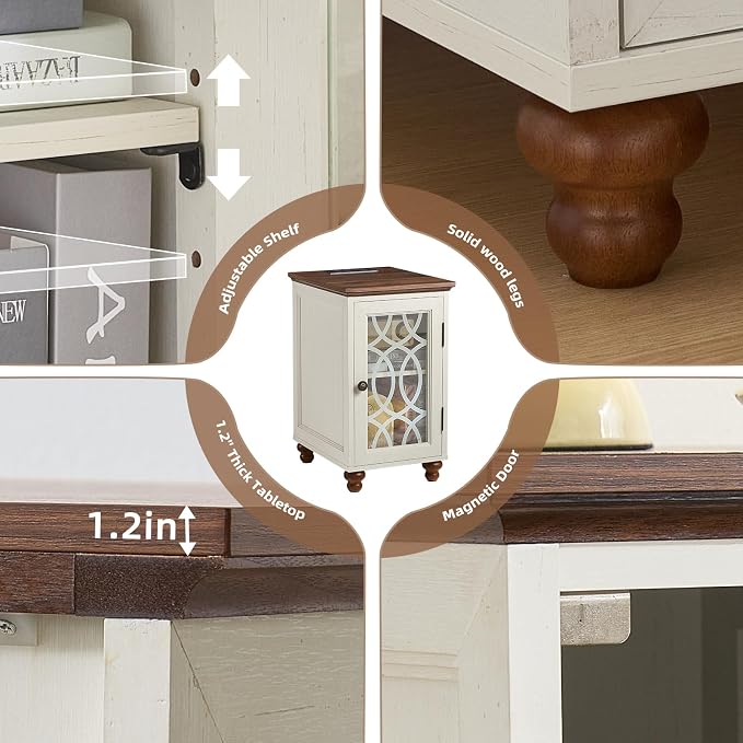 Narrow Side Table with Glass Door, 18 x 14'' Night Stand with Adjustable Shelf - Image 7