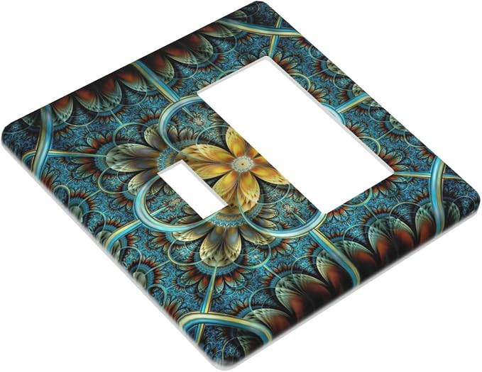 Light Switch Cover Boho Fractal Mandala 2 Gang Toggle Rocker Combo Wall Plates - Image 3