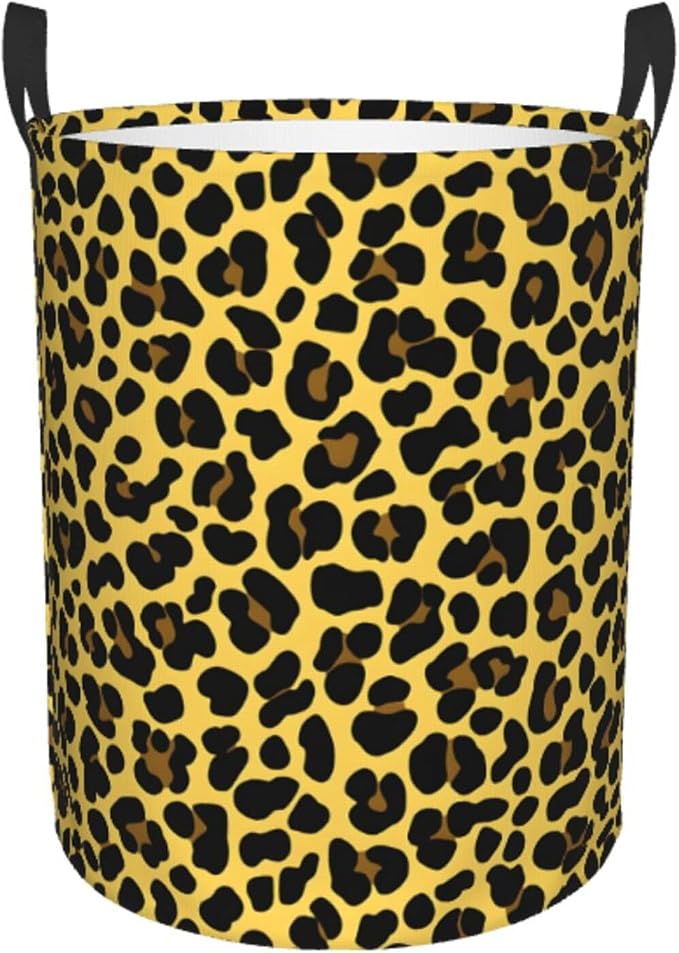 Laundry Basket Golden Leopard Print Collapsible Large Capacity, 63L Dirty by Unknown