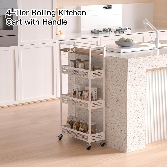 DGSNADGO Slim Rolling Storage Cart, 4-Tier Kitchen Cart on Wheels, Narrow - Image 2