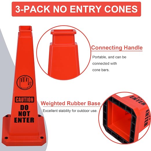 OrangeStar 3-Pack 28" Do Not Enter Cones, Large 4-Sided No Entry Message Safety - Image 3