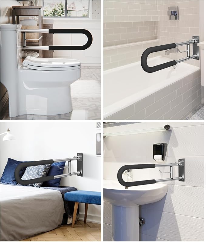 Foldable Toilet Safety Grab Bar, Aluminum Alloy Wall Mounted Handicap Support - Image 7