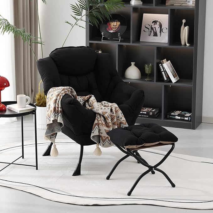 Lazy Chair with Folding Ottoman, Modern Accent Lounge Armchair with Armrests - Image 8