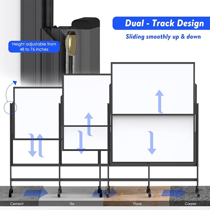 Double-Sided White Board on Wheels, 48x60 Inch Large Magnetic Mobile Dry Erase - Image 3