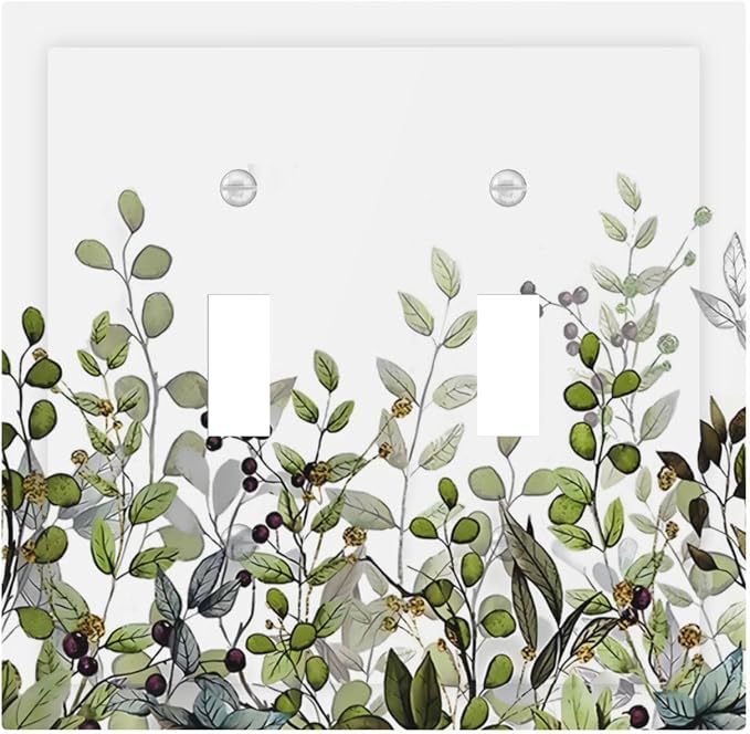 Watercolor Green Eucalyptus Leaves Plants Fruit Decorative Switch Plates 2 Gang by Unknown