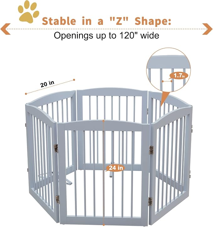 Freestanding Pet Gate for Dogs, Foldable Wooden Dog Gate for House, Extra Wide - Image 5