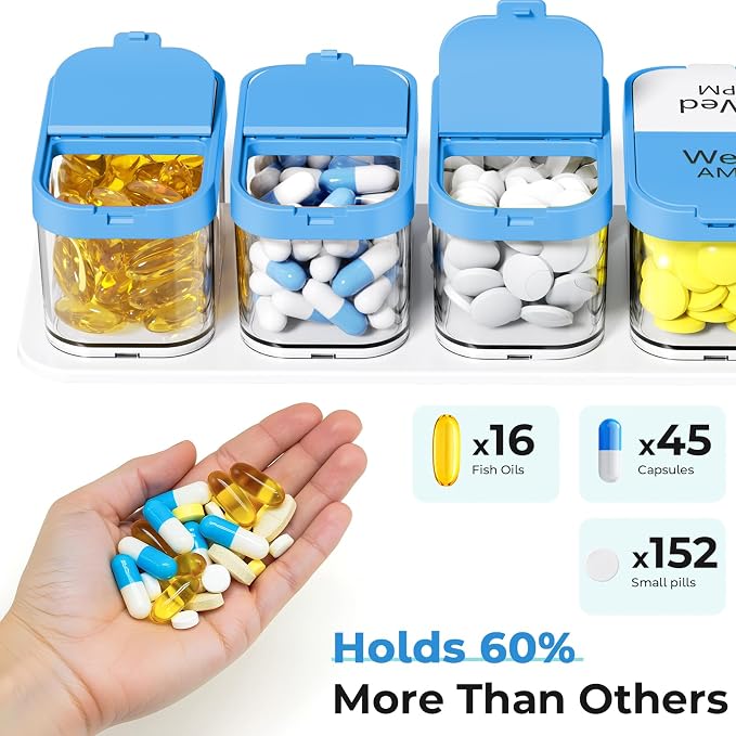 Odaro Extra Large Weekly Pill Organizer 2 Times A Day, XL Pill Box 7 Day Am Pm - Image 2