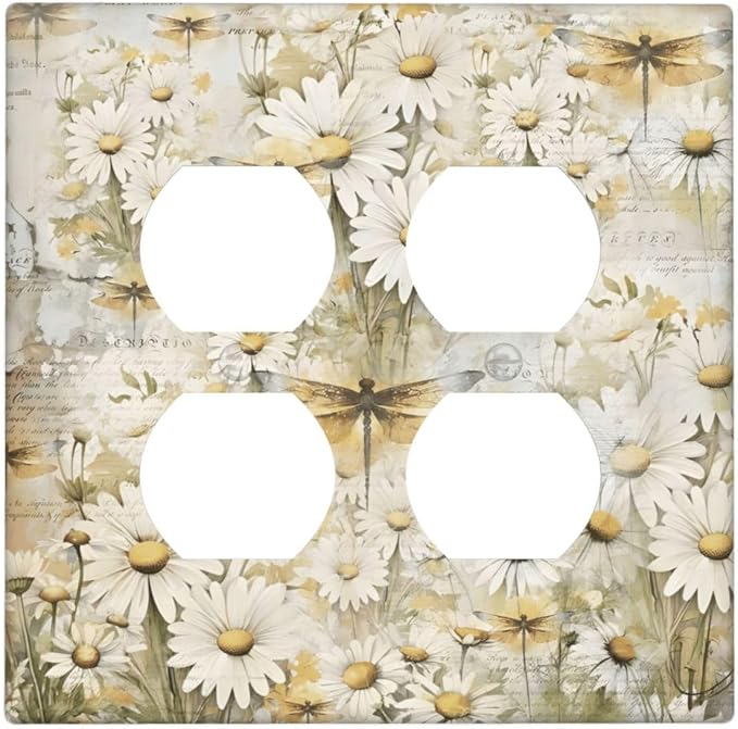 Vintage Letter Paper Wildflowers Dragonfly Daisy Floral Outlet Covers 2 Gang by Unknown