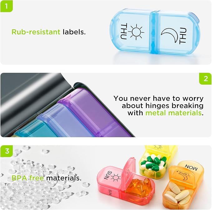 Zannaki Metal XL Weekly Pill Organizer 2 Times a Day, Large Travel Daily Pill - Image 4