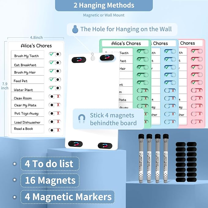 4 Pcs Chore Chart for Kids Multiple Kids Dry Erase Board for Fridge, Magnetic - Image 4