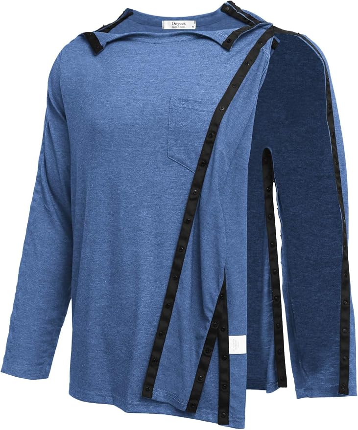 Deyeek Men's Post Shoulder Surgery Recovery Shirts Full Tear Away Long Sleeve - Image 2