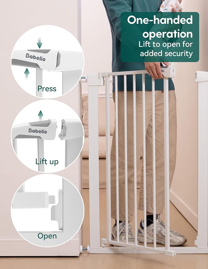 BABELIO 36" Tall Narrow Baby Gate, 26-28.5" Wide Auto-Close Metal Pet Gate - Image 4