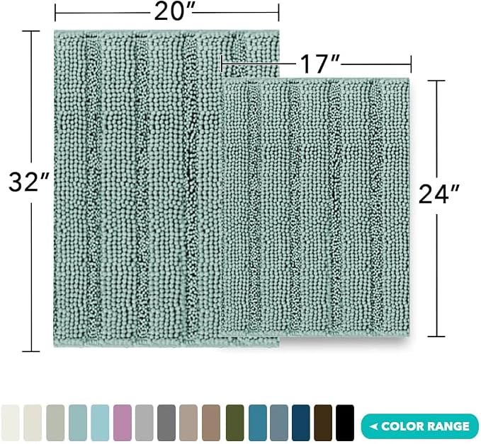 Turquoize Chenille Bathroom Rugs Set Non-Slip Bath Mats - Image 2