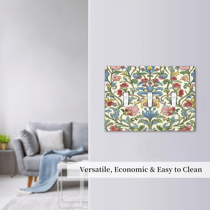 Decorative Switch Plates Boho Red Floral Morris Plant Leaves 3 Gang Wall Plate - Image 7