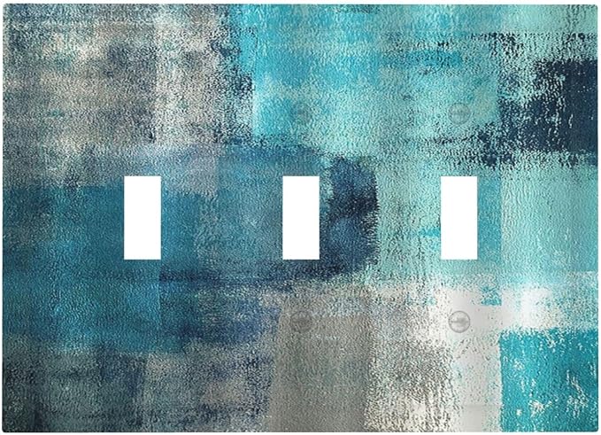 Decorative Switch Plates Teal Blue Modern Geometric Abstract Turquoise Green 3 by Everyswitchisastoryswitch