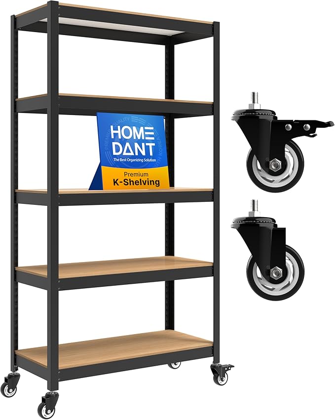 HOMEDANT House 36.2" 5-Tier Metal Rolling Cart Shelf Rack Casters Heavy Duty by TheBestOrganizingSolution