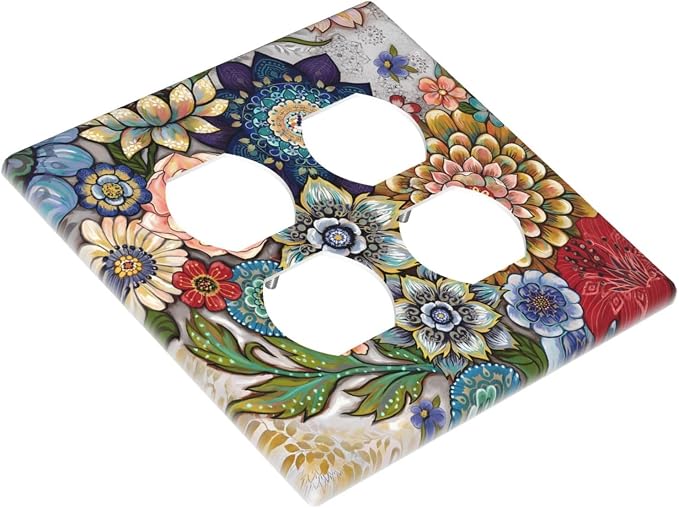 Boho Floral Colorful Floral Multi Color Flower Outlet Covers 2 Gang Double - Image 3