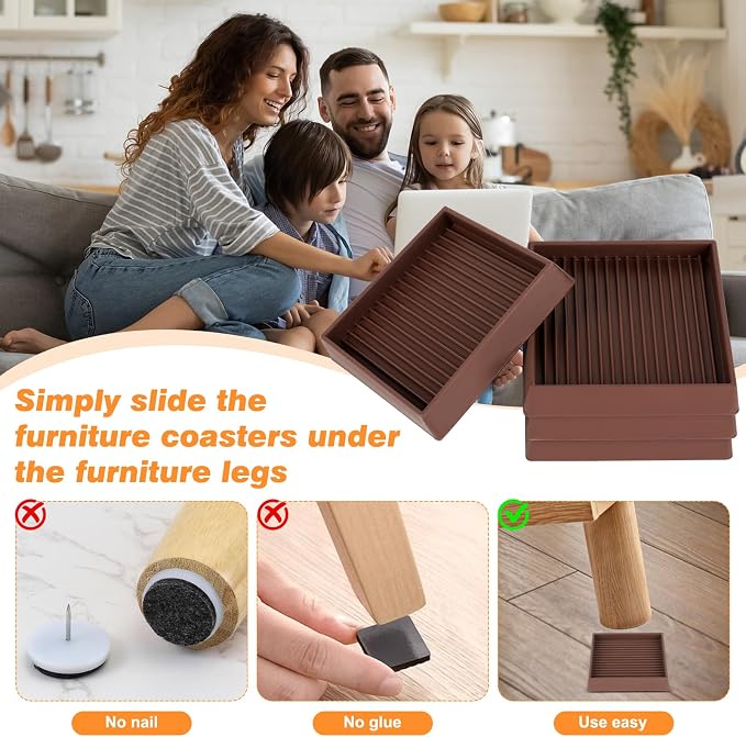 xxxHOLIC Non Slip Furniture Pads, 4” x 4” Brown Square Rubber Grippers - Image 5