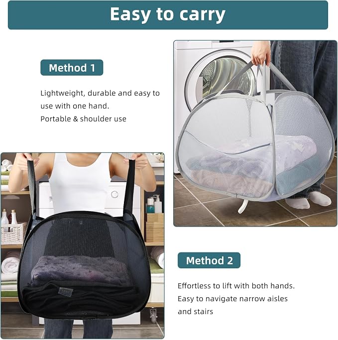 Collapsible Laundry Baskets, 90L Large Foldable Laundry Basket, Durable Mesh - Field & Grace