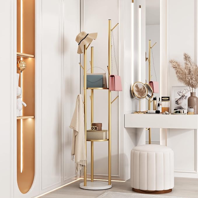 Metal Gold Coat Racks Freestanding, Coat Hanger Stand, Hall Tree Rack - Image 6