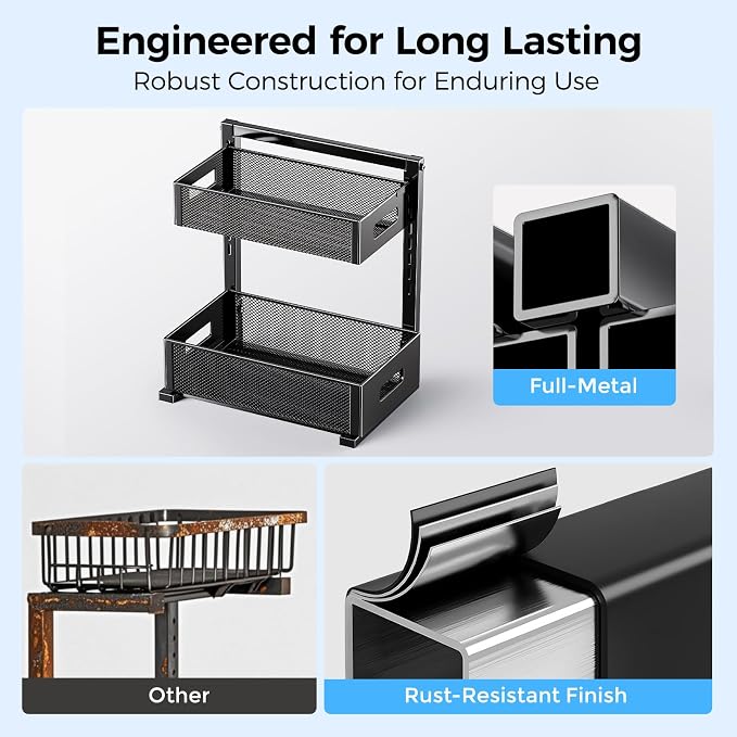 Under Sink Organizer 2 Tier, Adjustable Height Under Sink Organizers and Storage - Image 5