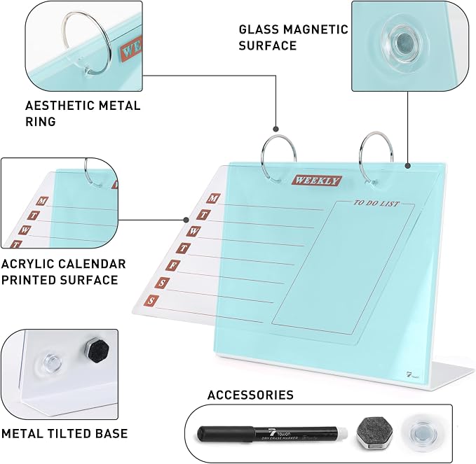 Desktop Glass Dry Erase & Acrylic Aesthetic Calendar Weekly to-do List Combo - Field & Grace
