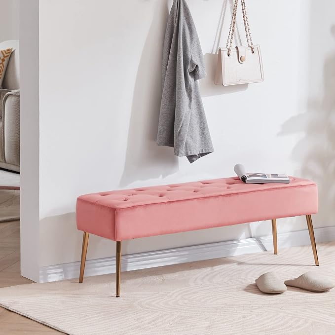 DUHOME Modern Velvet Ottoman Bench, Button-Tufted Upholstered Bedroom Benches - Image 4