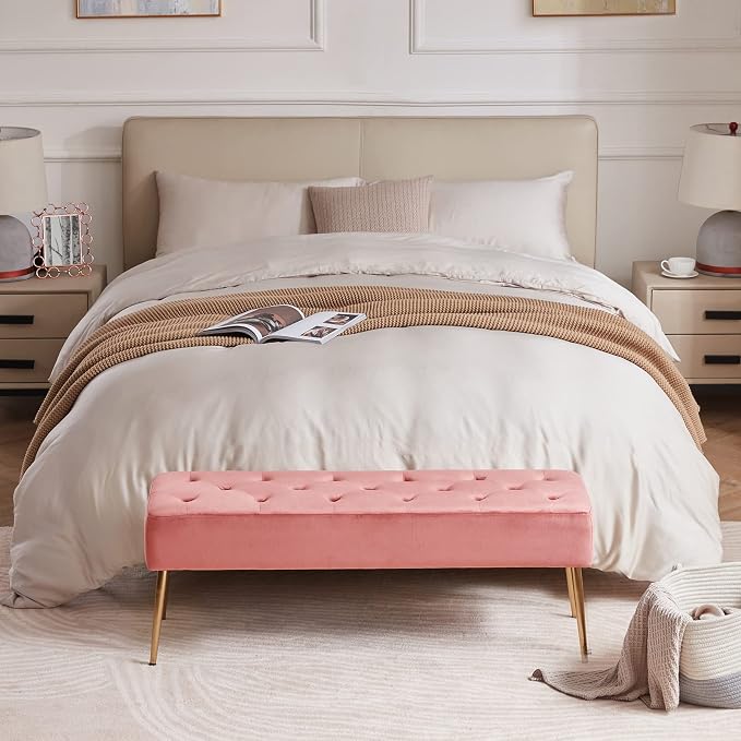 DUHOME Modern Velvet Ottoman Bench, Button-Tufted Upholstered Bedroom Benches - Image 2