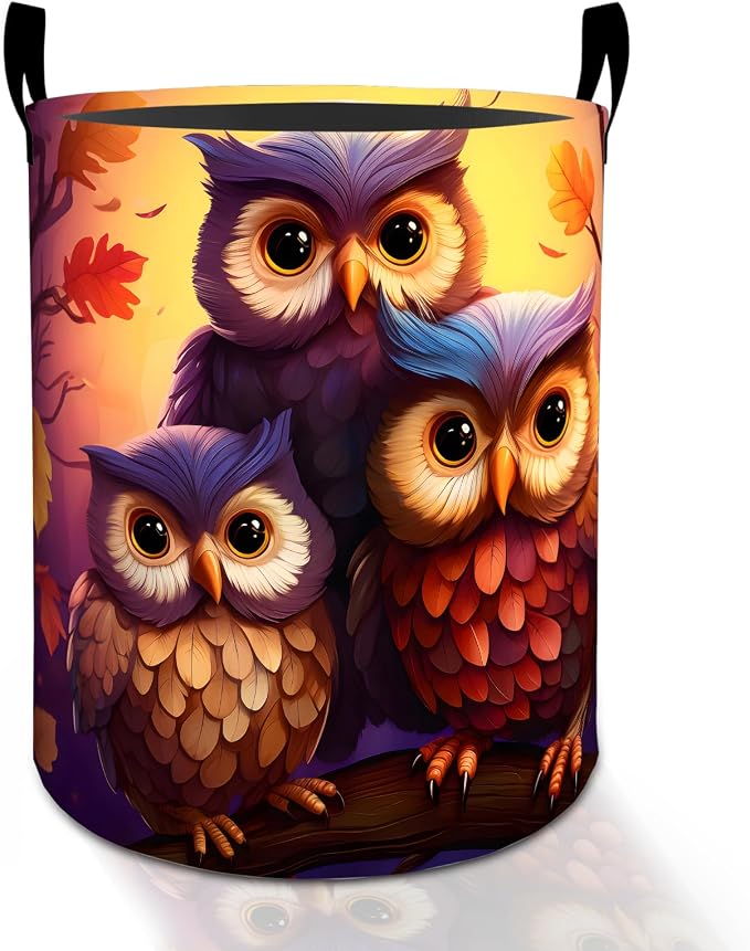 Cute Owl Laundry Basket Hamper for Boys Girls Kids Adults, Foldable Waterproof by Turamurra