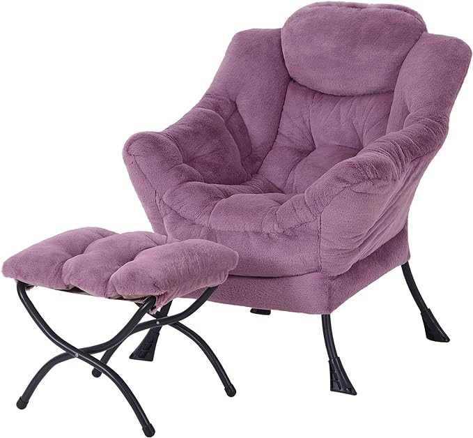 Lazy Chair with Ottoman, Modern Accent Lounge Armchair with Side Pocket & by MBOOYOME