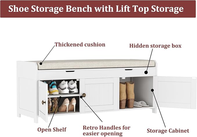 HOMEFORT 41.3" Shoe Bench with Lift Top Storage, Entryway Bench with Cushioned - Image 6