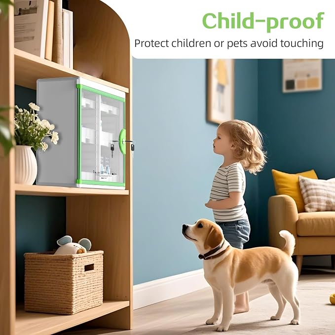 Glosen Medicine Cabinet with Key Wall Mounted Medication Lock Box 【 Green 15x - Image 4