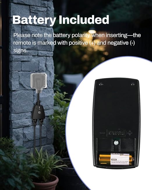 HBN Outdoor Wireless Remote Control Outlet Plug, Weatherproof Heavy Duty Power - Image 3