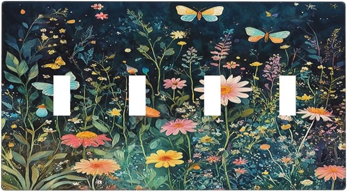 Light Switch Covers Boho Vintage Floral Flower Butterfly Quad Toggle Electrical by LightSwitchCover