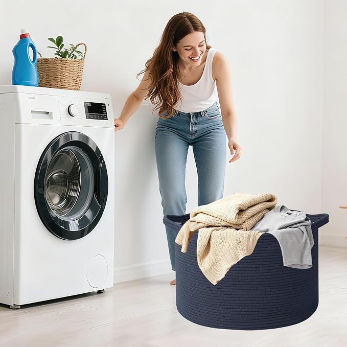 Large Storage Basket with Handle, 19.7"L x 19.7"W x 13"H Blanket Basket Storage - Image 7