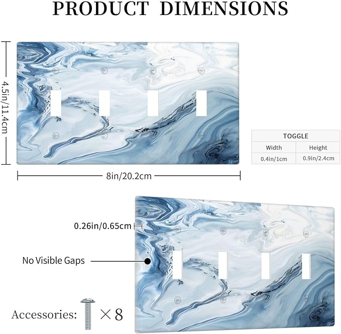 Light Blue Marble Texture Abstract Print Light Switch Covers Quad Toggle - Image 5