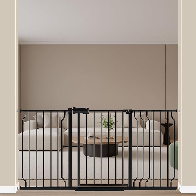 ALLAIBB Extra Wide Pressure Mount Baby Gate Auto Close Black Metal Child Dog by ALLAIBB