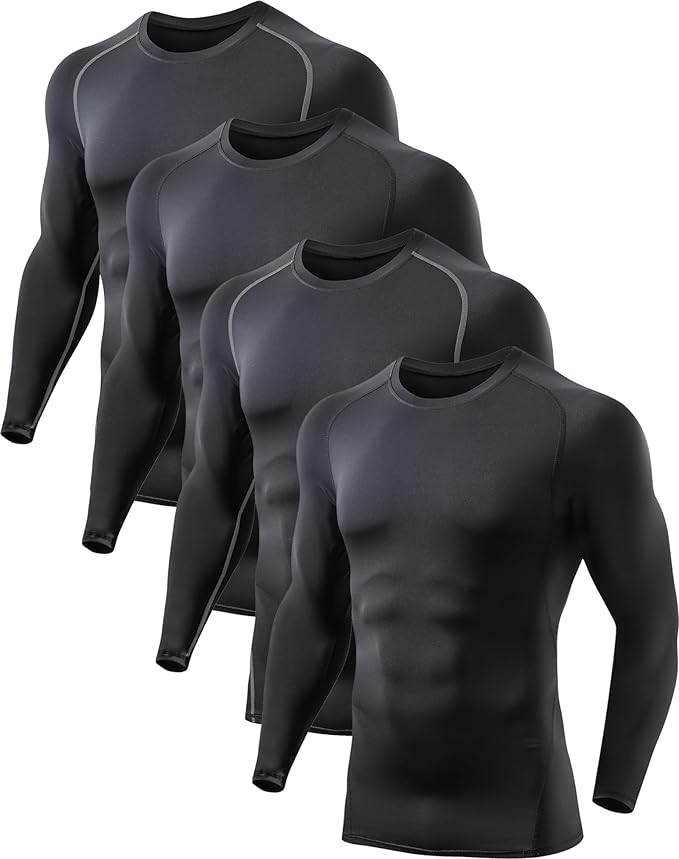 5 or 4 Pack Compression Shirts for Men Long Sleeve Athletic Base Layer by TELALEO