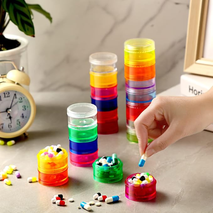 Sieral 7 Days Stackable Pill Organizers 7 Compartments Round Pill Boxes Tower - Image 7