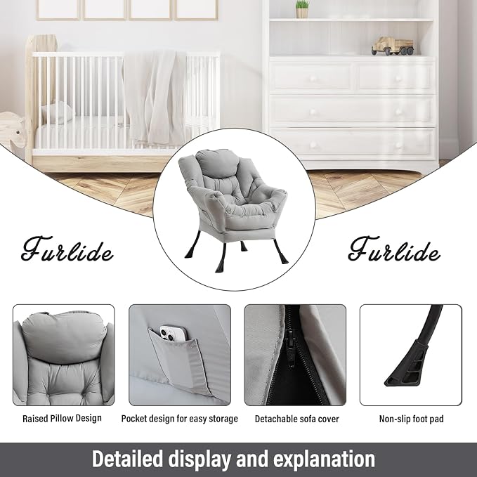Lazy Chair with Ottoman, Modern Chair with Folding Footrest, Lounge Accent Chair - Image 4