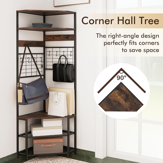 Giantex Corner Hall Tree, 12 Metal Hooks, 5-Tier Entryway Shoes Shelf Organizer - Image 8